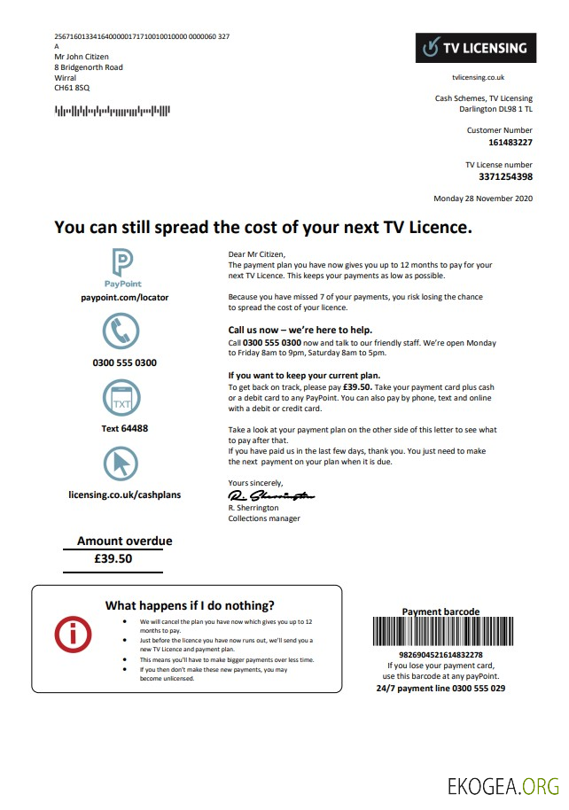 United Kingdom TV Licensing utility bill template in Word and PDF format